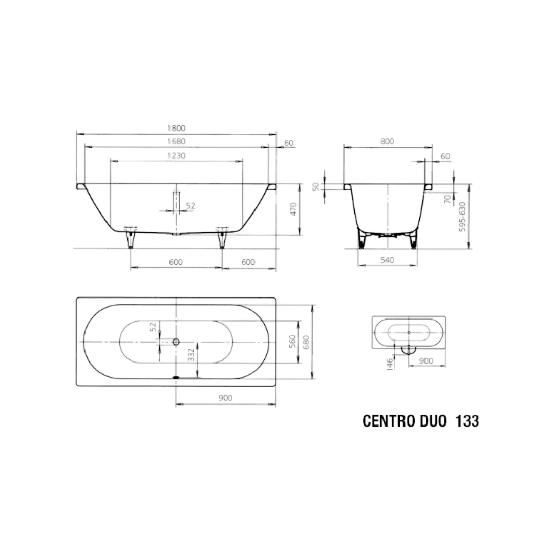 Kaldewei Centro Duo 133 – Baignoire acier émaillé 180 x 80 cm antidérapante
